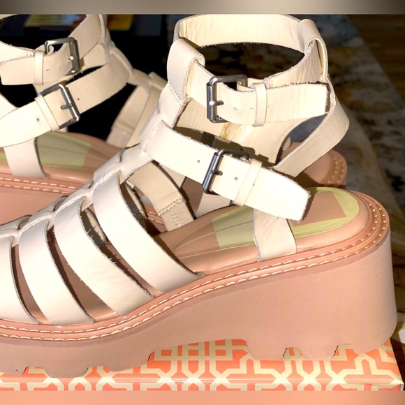 DOLCE VITA GALORE LEATHER PLATFORM GLADIATOR SANDALS - BEIGE - Sz 10 - Picture 9 of 11